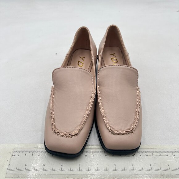 YDN Pink Chunky Low Heel Loafer Closed Square Toe Slip On Office Lady Shoe - Picture 3 of 8